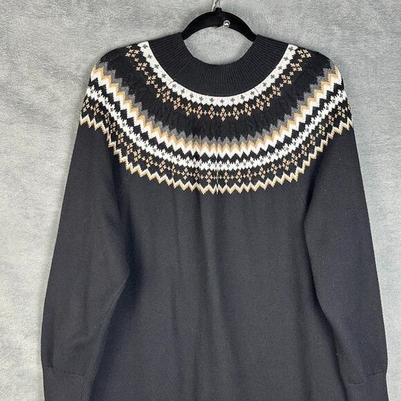 Talbots Dress Womens 2X Black Fair Isle Knit Sweater Long Sleeve Holiday Preppy - Picture 2 of 11